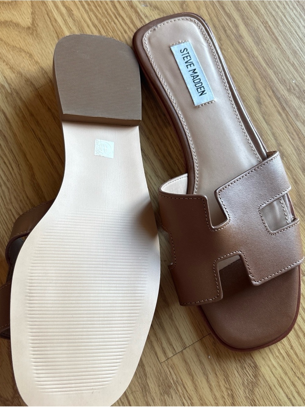 Steve Madden Tan Brown Open-Hole Slide Sandals - Picture 3 of 3